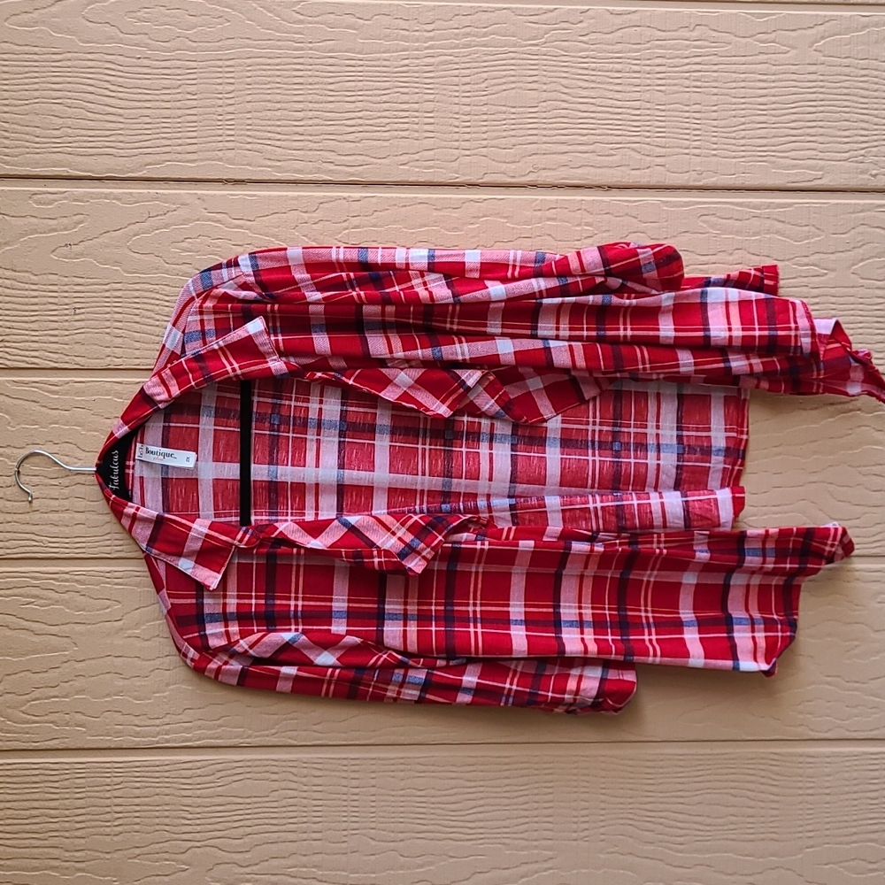 b&b boutique - Flannel 2X red white blue open cardigan - Picture 3 of 8